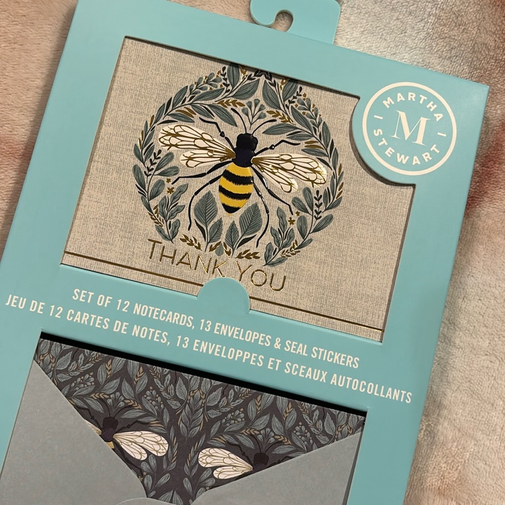 Martha Stewart Bee Thank You Notes Boxed Set of 12, NWT Martha Stewart